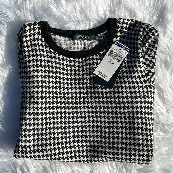 Ralph Lauren Houndstooth Sweater LRL Black White Fine Knit Blouse Women's XS NWT - Picture 7 of 11